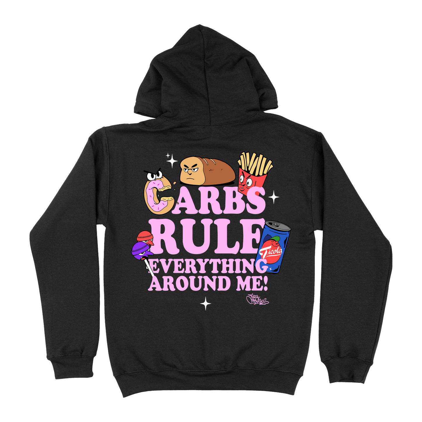 Carbs Rule Everything Around Me Pullover Hoodie Black and Pink