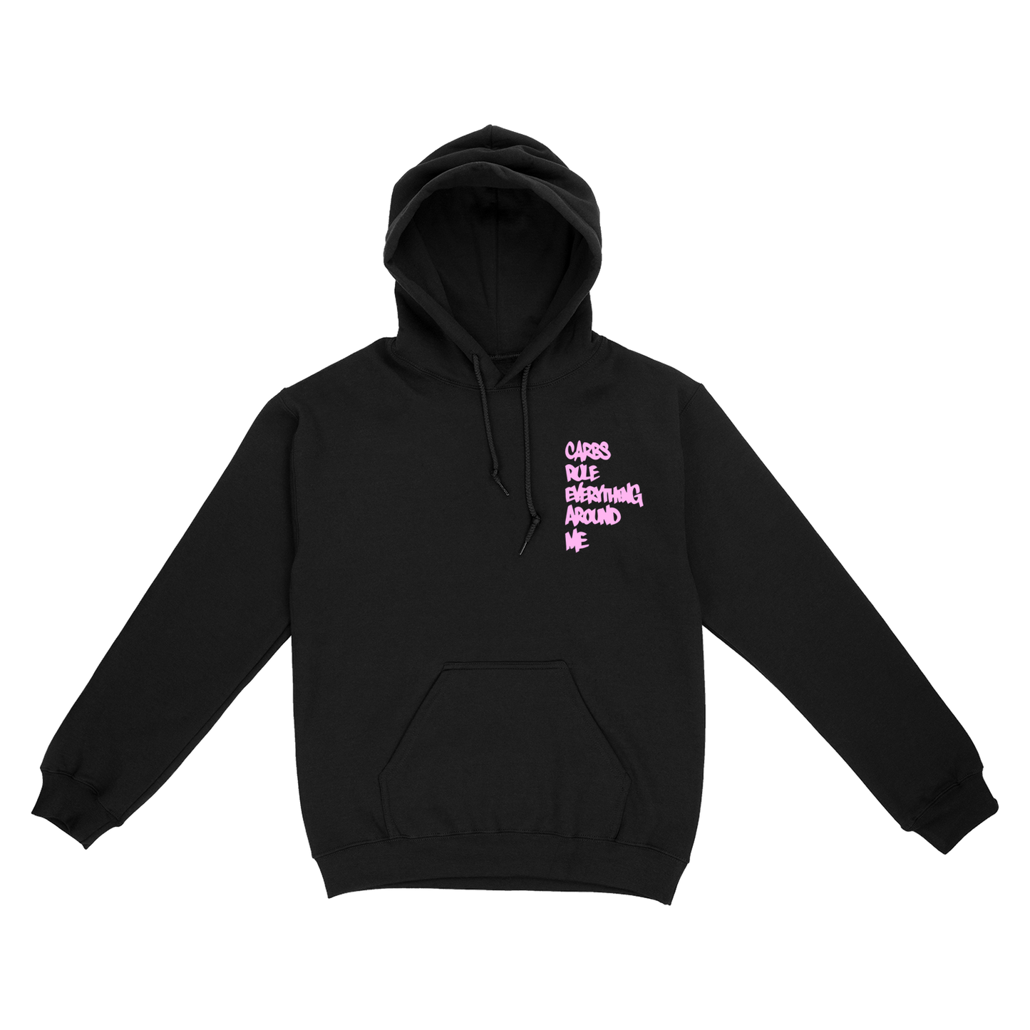 Carbs Rule Everything Around Me Pullover Hoodie Black and Pink