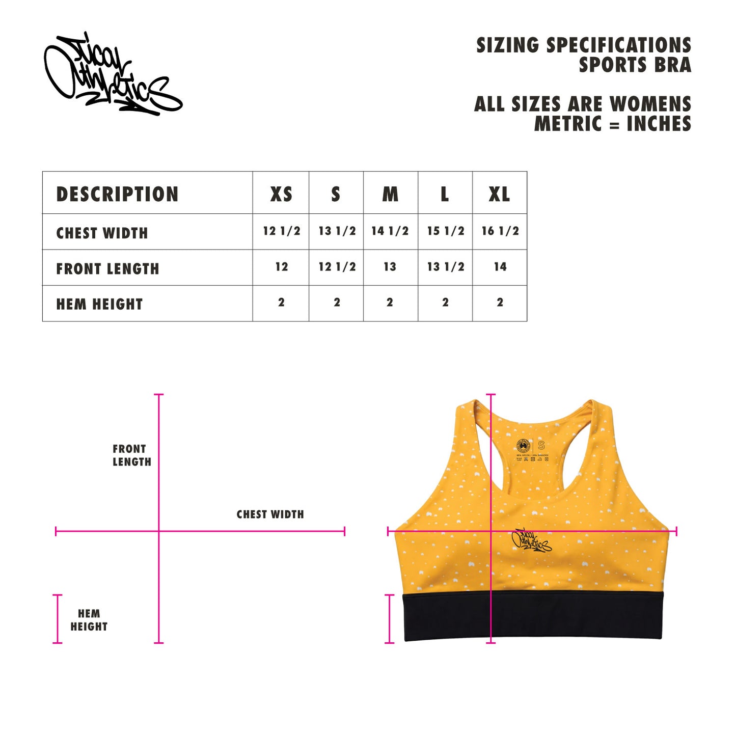 TICAL Athletics Women's Sports Bra Black and Yellow