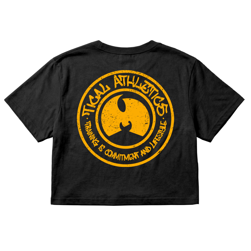 TICAL Athletics Women's Distressed Crop Top Black and Yellow