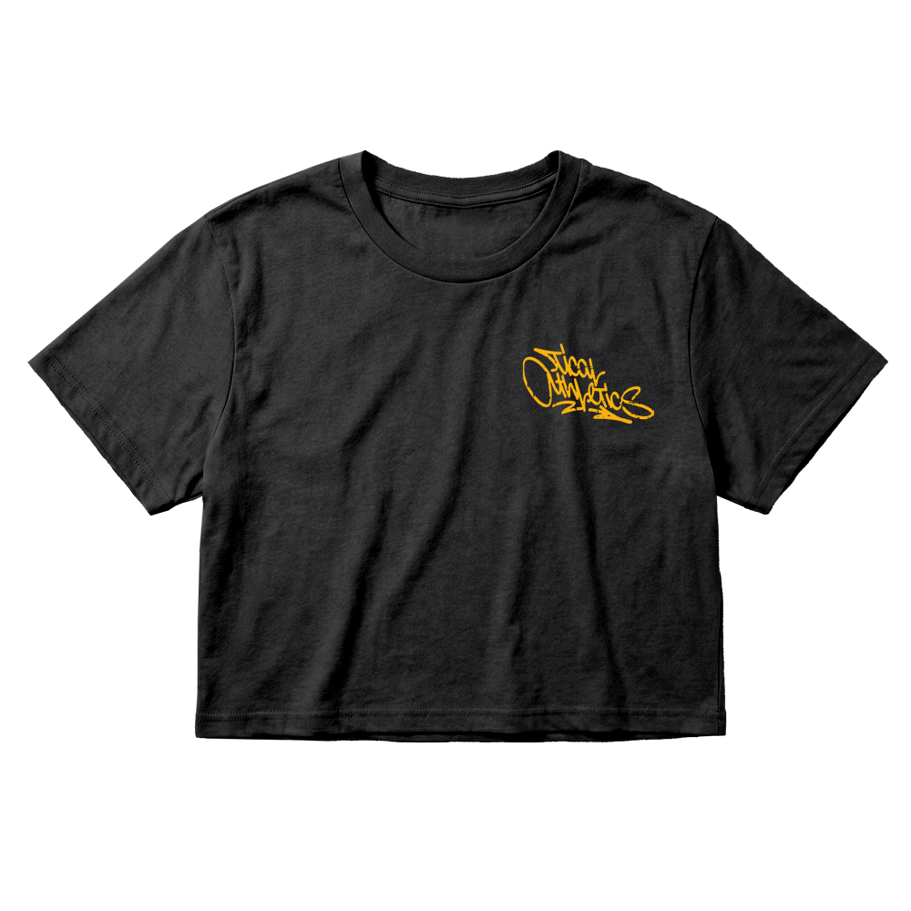 TICAL Athletics Women's Distressed Crop Top Black and Yellow