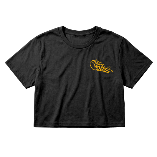 TICAL Athletics Women's Distressed Crop Top Black and Yellow