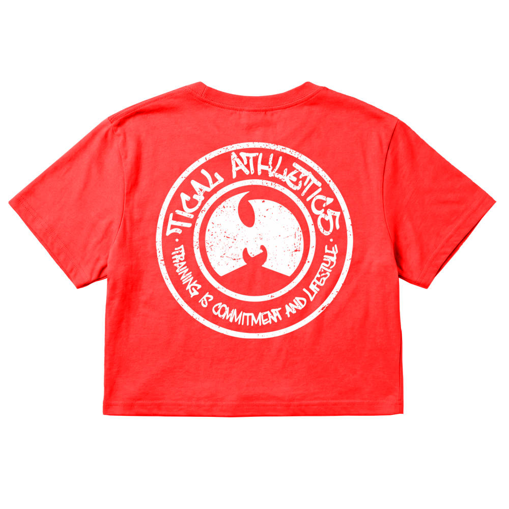 TICAL Athletics Women's Distressed Crop Top Red and White