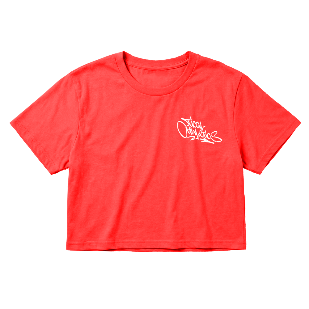 TICAL Athletics Women's Distressed Crop Top Red and White