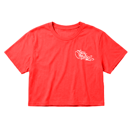 TICAL Athletics Women's Distressed Crop Top Red and White