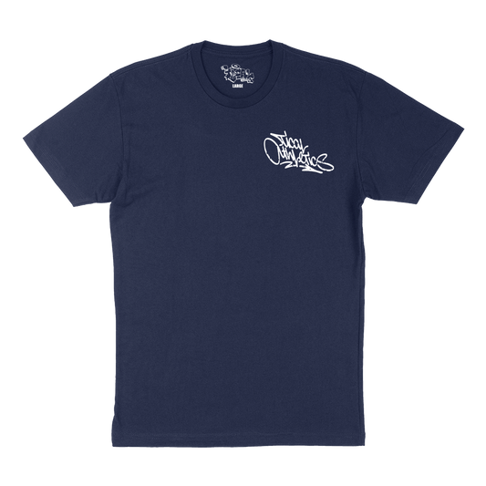 TICAL Athletics Distressed T Shirt Navy and White