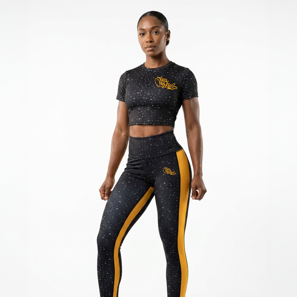 TICAL Athletics Women's Fitted Crop Top T-Shirt Black and Yellow